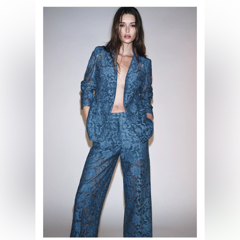 NWT Zara Lace Blazer in Teal Blue Size S - Picture 4 of 17